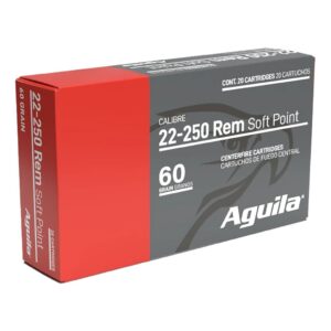 Aguila 22-250 Rem – 60gr Interlock Btsp Hunting Ammo, 20 Rounds Flat-shooting and hard-hitting — aguila 22-250 rem ammo with 60gr interlock btsp bullets delivers precision and deep penetration for varmints and medium game. Reliable, accurate, and made for serious hunters.