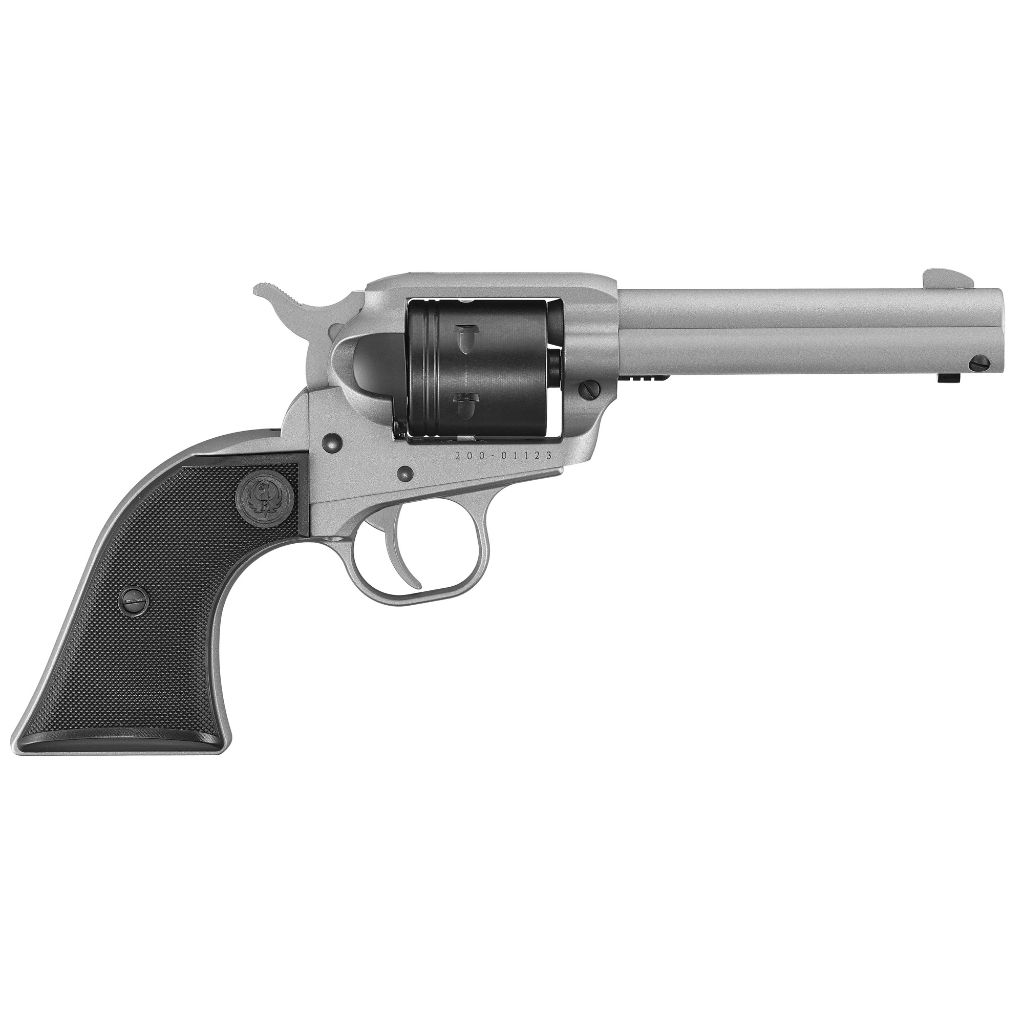Ruger Wrangler Revolver – .22 Lr, 6-shot, 4.62″ Barrel, Silver Cerakote The ruger wrangler. 22 lr 6-shot revolver offers classic cowboy styling with modern durability. Featuring a silver cerakote finish, cold hammer-forged barrel, and a lightweight aluminum frame, this single-action revolver is perfect for plinking, target shooting, and small game hunting.