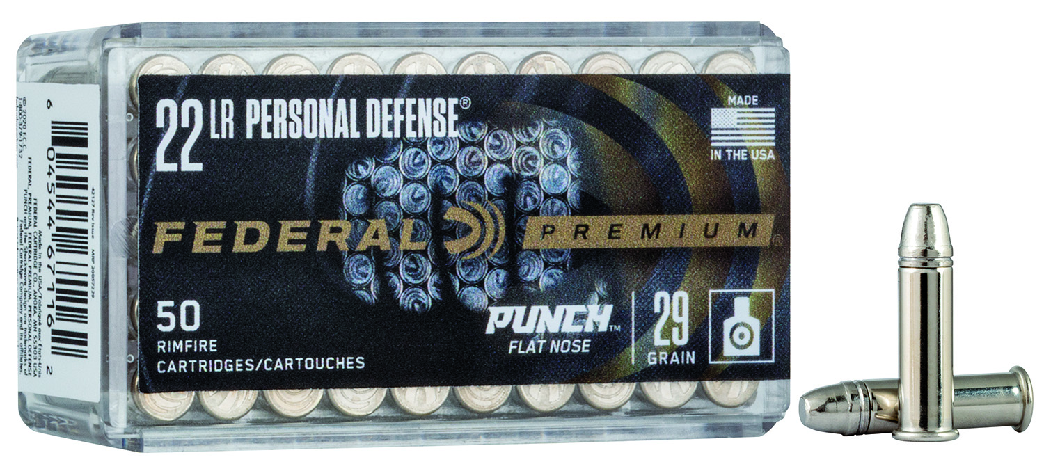Federal Punch 22lr Ammo – 29gr Flat Nose, Pd22l1, 50-round Box Federal pd22l1 premium personal defense punch 22lr 29gr flat nose 50 per box/100 case