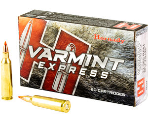 Hornady Varmint Express 22-250 Rem 55gr V-max 20rd Hornady varmint express. 22-250 remington, 55 grain polymer-tipped v-max bullets, brass cases, 20 rounds per box. Designed for varmint hunting, target work, and precision small-game use.